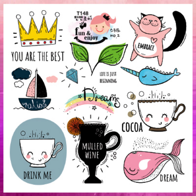 펀엔조이 [인스13탄] 캐릭스인스 인스랜덤박스 스티커 인쇄소스티커 투명스티커 세트, 148 투명스티커 13탄-10, 5장