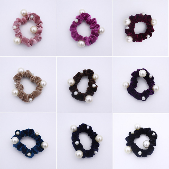 진주 포인트 벨벳 헤어슈슈 미니 스크런치 곱창머리끈