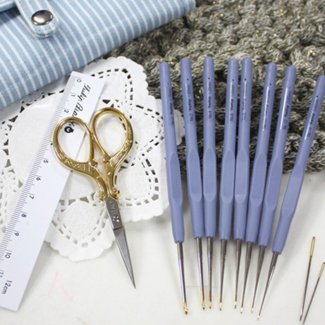 [앵콜스] 튤립 에티모 골드 코바늘 세트 (레이스용 8개입) [TLG-002], (레이스용8개)코바늘 세트(하늘색), 1개