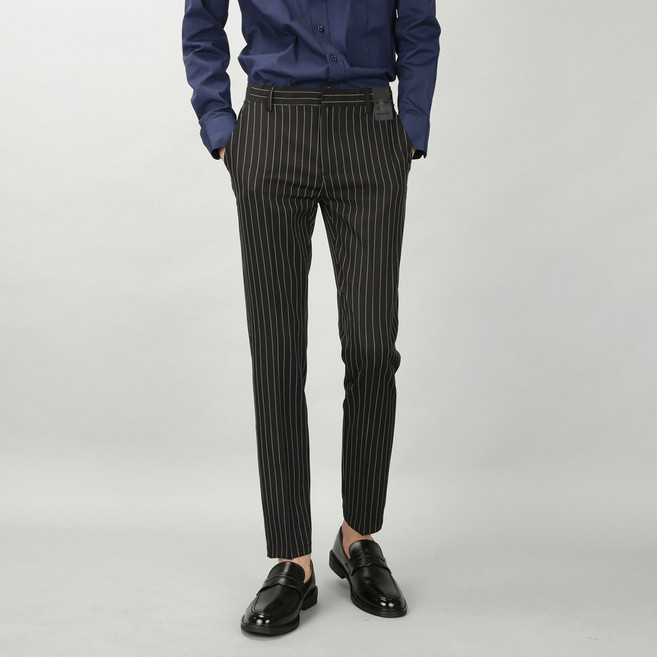 [데님공방] 남자슬랙스 히든밴딩 9부10부 스판 스트라이프 블랙팬츠 S~2XL