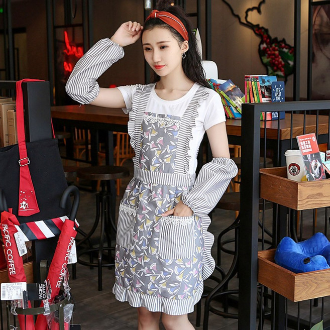 앞치마 프릴깃털-회색+토시/ 프리미엄 공방 바리스타 앞치마 / 국내 당일발송-신데렐라 데코, 앞치마 프릴깃털-회색+토시, 1세트