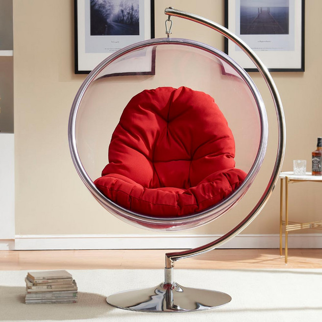 수오 S디럭스 1인 아크릴 회전 인테리어 그네의자, 투명, 1개