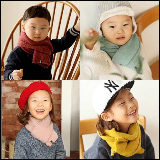 세컨핑크 꼬마 선인장 아동 니트 머플러