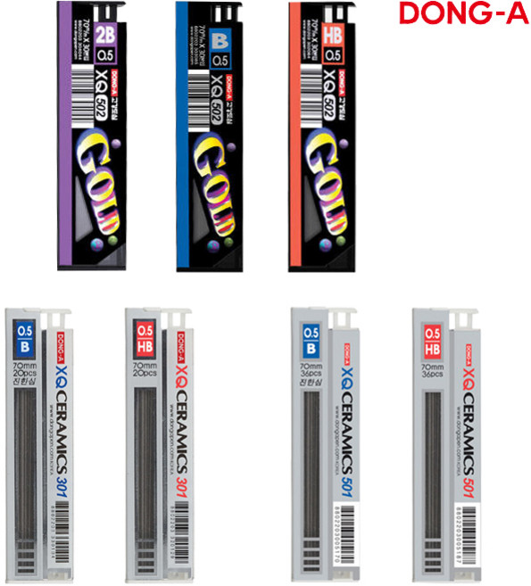 동아연필 세라믹 샤프심 301 501 502 XQ 0.5mm H HB 2B 골드, 502샤프심(0.5mm/B)