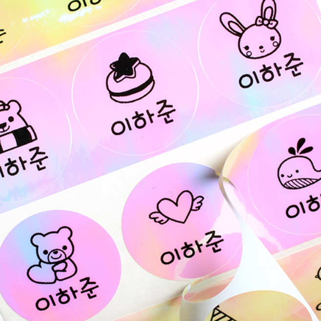 두루디자인 방수 네임스티커 혼합형, 혼합_핑크폴리 원형 3장