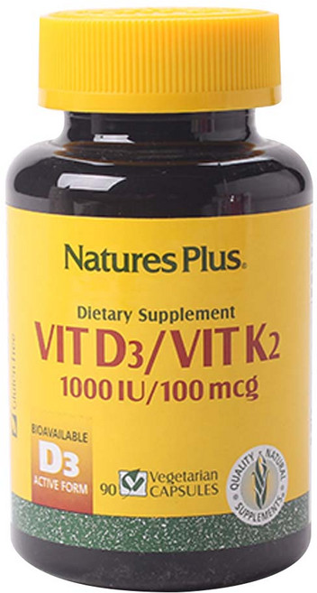 Nature's Plus Vit D3 1000IU / Vit K2 100mcg 베지테리안 캡슐, 90정, 1개