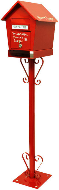 데코스토리 스위트홈 스탠드우체통 펜션우체통 정원장식 우편함 철재 우편함 국내제작 이동가능설치, 레드