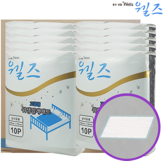 웰즈 고급형 위생깔개매트 성인기저귀, FREE(onesize), 10개, 10매입