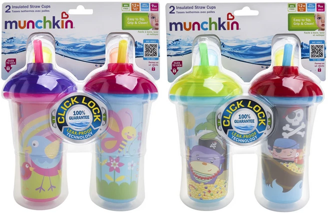 먼치킨 클릭 락 인슐레이티드 스트로 빨대컵 266ml, 랜덤 발송, 2개, 532ml - 쿠팡