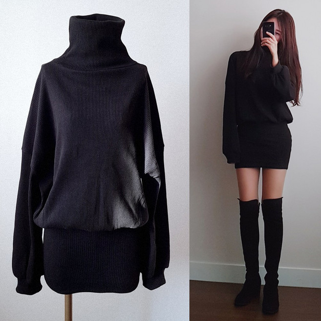 나날샵 폴라오버핏맨투맨원피스)니트원피스 목폴라 원피스 맨투맨 롱패딩 연말원피스