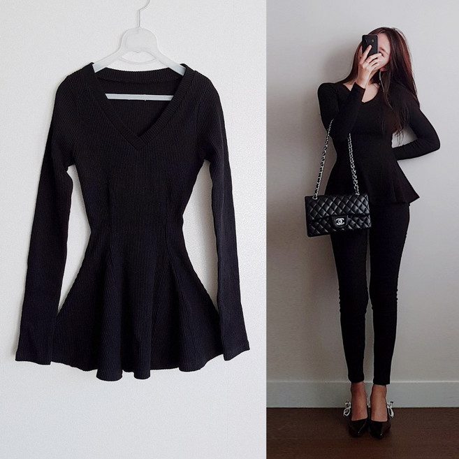 나날샵 왕골엣지) 골지티 니트 브이넥니트 오피스룩 홀복 티셔츠 겨울 여성의류