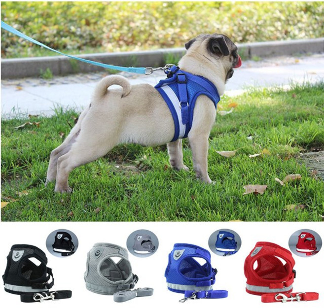 달빛마켓 강아지 하네스 조끼 가슴줄 목줄 그레이 M사이즈, 1개