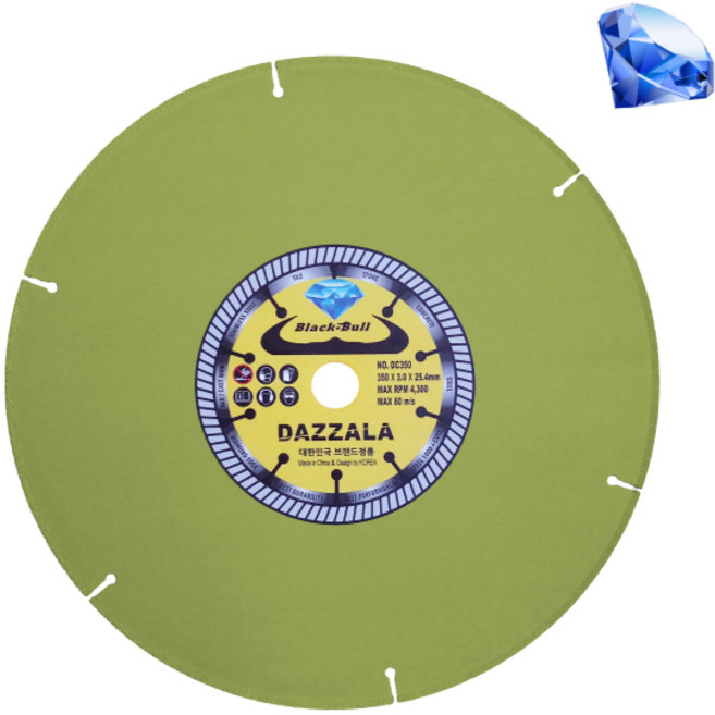 블랙불 만능날 멀티날 다이아몬드 14인치 고속절단기날 스텐 철근 타일 콘크리트 벽면 도로 절단, 1개