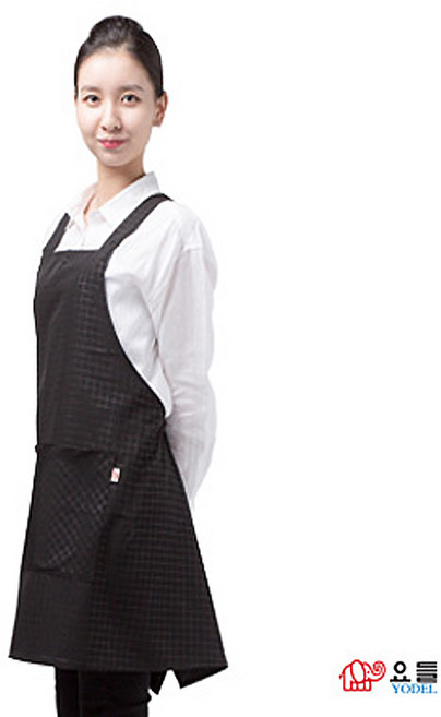 네일퀸 요들가운 미용앞치마 네일앞치마 허니체크앞치마 YA094블랙 뷰티소품, 미디엄, 1개, M