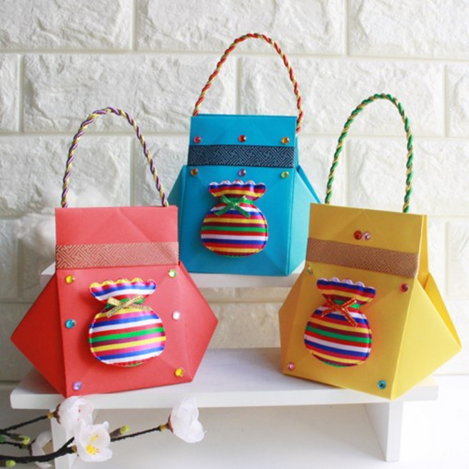 [잼잼아트] 색동 복주머니 종이접기(5인), 빨간색