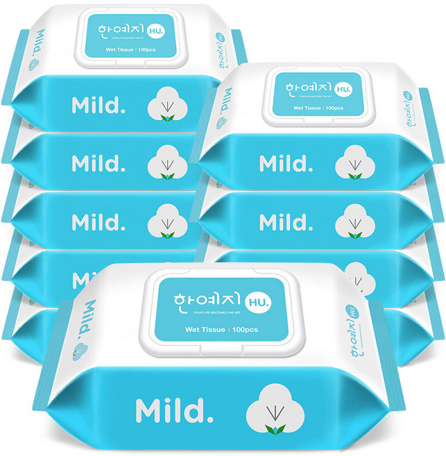 한예지 휴마일드 다용도 물티슈 캡형, 100매, 10개