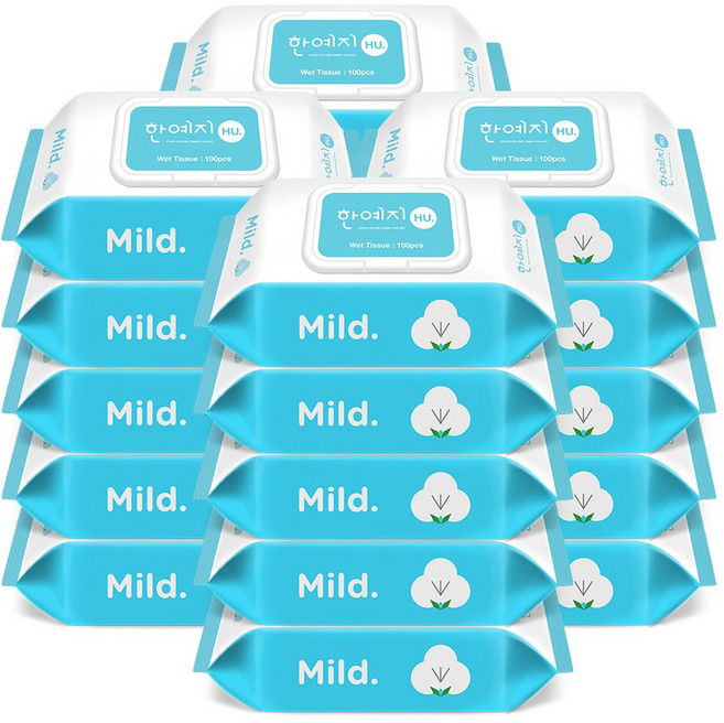 한예지 휴마일드 다용도 물티슈 캡형, 100매, 20개