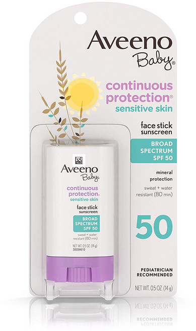 Aveeno Baby 컨티뉴어스 프로텍션 민감성 피부 페이스 유아 선스틱 SPF 50, 1개