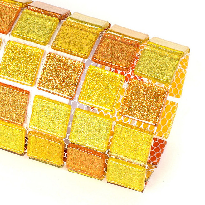 모네스페스 점착식 유리모자이크타일 펄럭셔리골드(1장), 1개, 접착식모자이크타일 1장