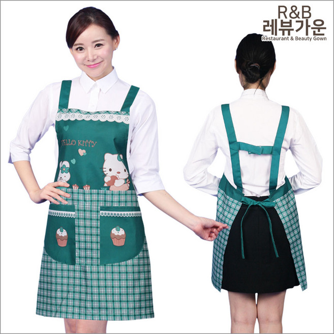 레뷰가운 CAE10 캐릭터앞치마 애견사 애견카페 유치원 어린이집 주방 식당 서빙복 앞치마, CAE10_녹색, 1개