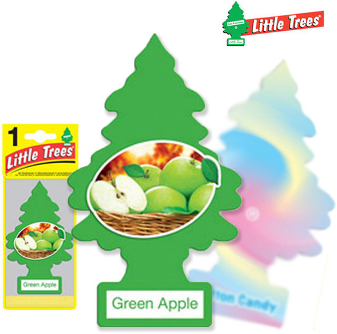 SJ 리틀트리 차량용 방향제 그린애플 자동차 걸이형 사과향 천연 과일향 실내 룸미러, 1개