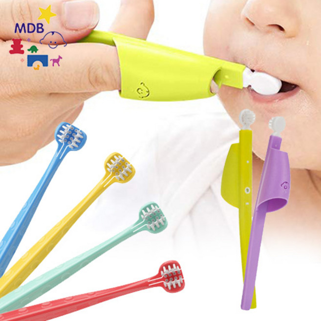 MDB 유아칫솔 어린이 아동 키즈 칫솔 2종 모음, 3D칫솔 노랑 1개 +핑거칫솔 그린 1개, 1세트