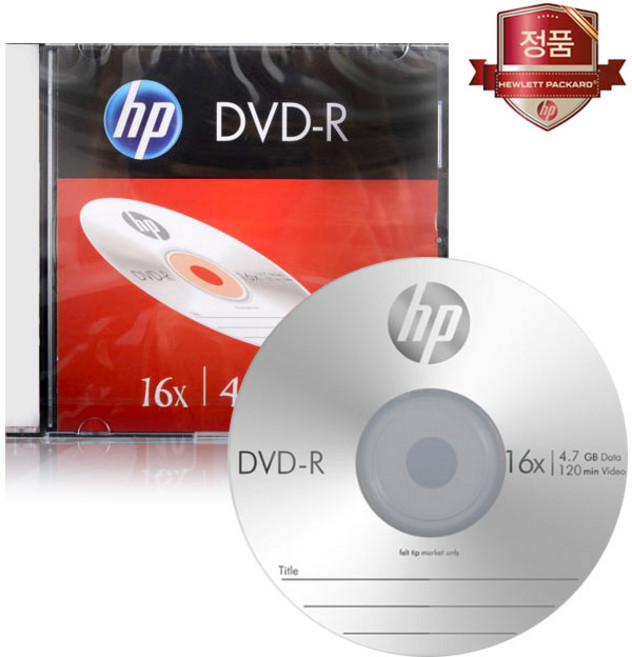 [HP] DVD-R 16x 4.7GB 슬림케이스 (1개) - 공DVDR, DVD-R 16x 슬림케이스 (1개), 1개