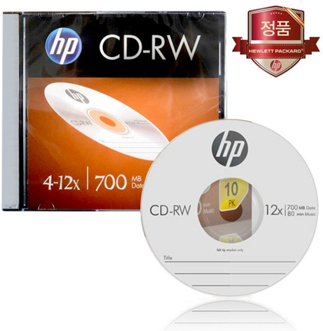 [HP] CD-RW 4-12x 700MB 슬림케이스 (1개) - 공CDRW, CD-RW 4-12x 슬림케이스 1개, 1개