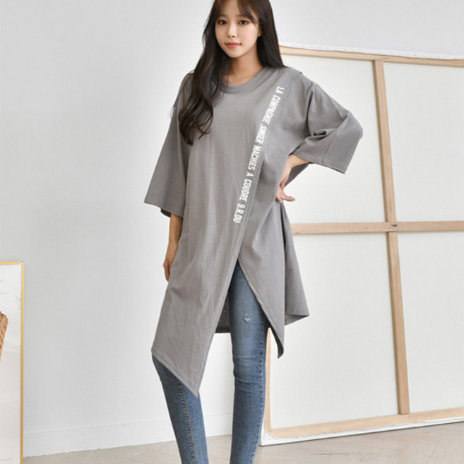 랩 원피스)롱티셔츠/박시/루즈핏/밑단트임/언발기장