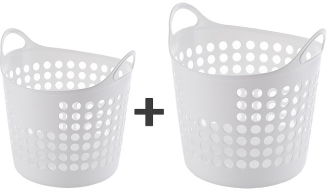 국산 1+1(중+대) 실리콘 세탁바구니 빨래바구니 빨래통, 화이트