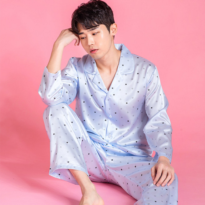 이라인 국산 실크 꼬마곰 커플 긴팔 상하잠옷