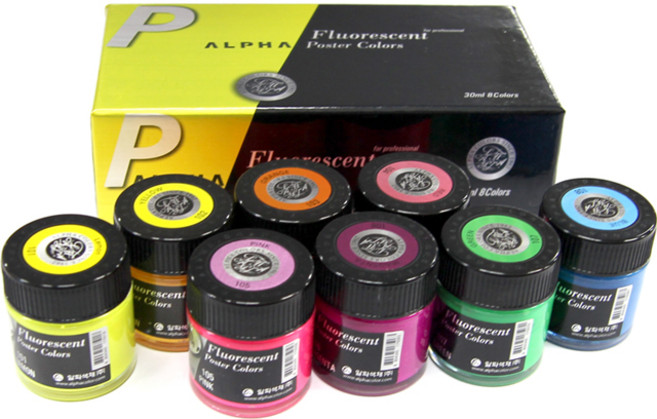 [알파] 형광포스터물감 8색 30ml - 형광물감 포스터칼라