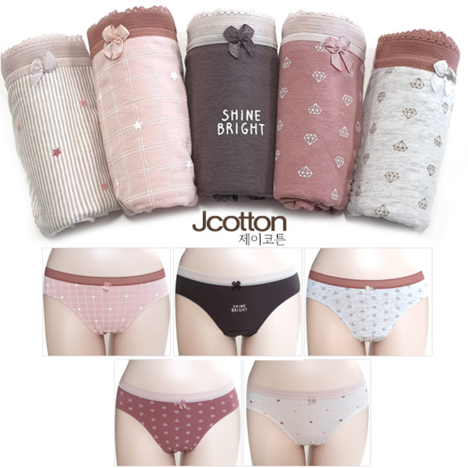 제이코튼 스타일리쉬 고급 면스판 미디팬티 5p세트