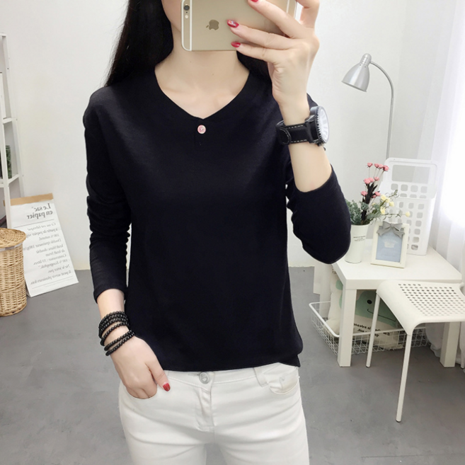 베씨 여성 원단추 포인트 긴팔 면티셔츠 여자