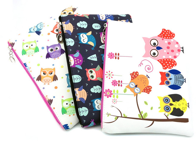 바미샵 부엉이파우치 (중) 가죽 화장품 여행용 도장인쇄