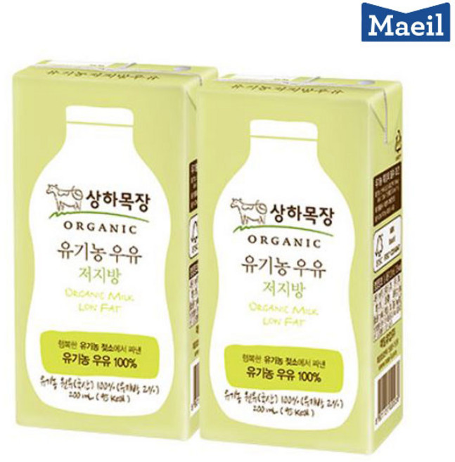 상하목장 유기농 저지방 멸균우유, 200ml, 12개