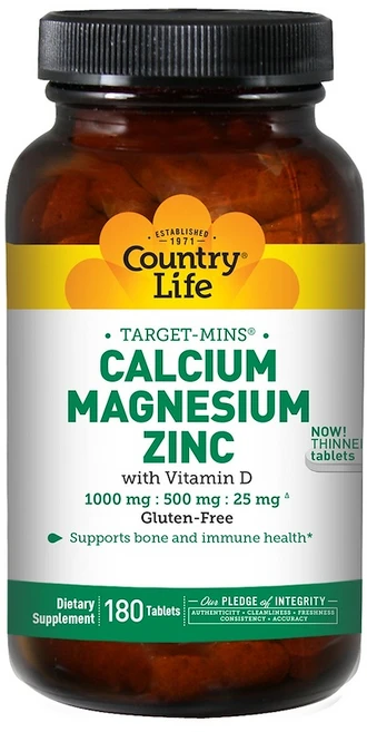 컨트리라이프 칼슘 마그네슘 징크 1000mg : 500mg : 25mg 타블렛, 180정, 1개 - 쿠팡