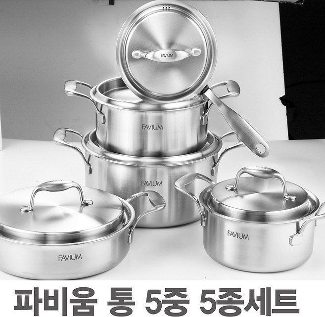 PN풍년 풍년 포스코 스탠 스테인레스 혼수냄비세트 통5중 통3중 4종 5종세트, 파비움 통5중 5종세트