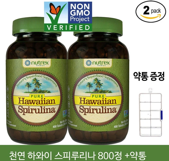 뉴트렉스 하와이안 천연 스피루리나 500mg 400정+고급약통, 2병, 400정 - 쿠팡