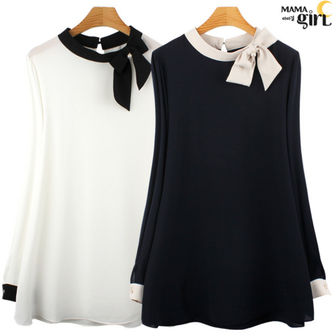 국내제작 빅사이즈여성의류 마마걸 진주리본배색 블라우스 빅사이즈 큰옷 88사이즈 엄마옷 마담의류 50대여성 가을블라우스