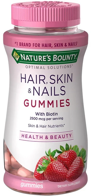 네이쳐스바운티 헤어 스킨 & 네일 스트로베리 맛 구미, 80정, 1개 - 쿠팡
