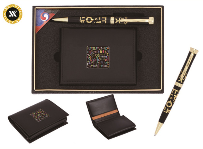 자개소품 한글볼펜+한글자개 소가죽명함지갑