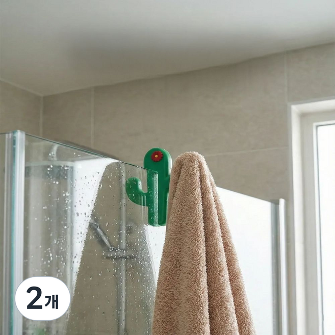Dnc 샤워 도어 걸이 무타공 수건걸이, 그린, 2개