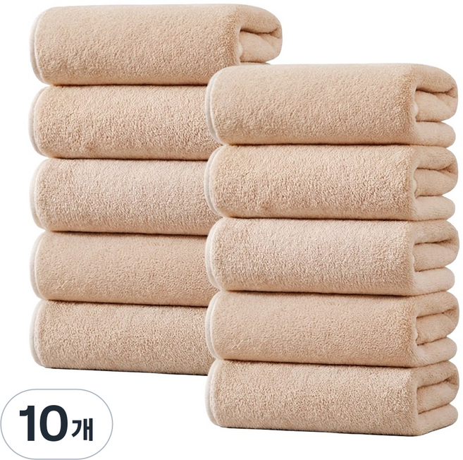 Ahomeone 수건 흡수 항균 수건 보풀방지 부드러운 호텔 타올, 베이지, 10개