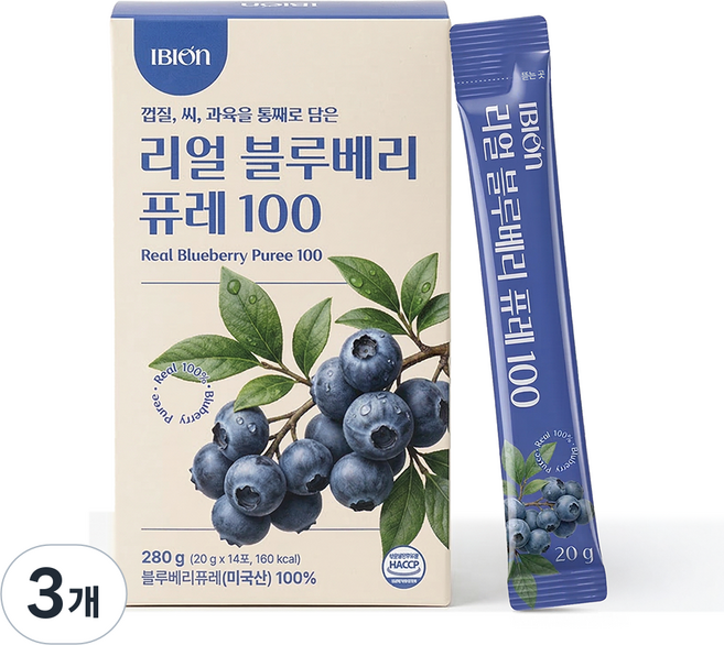 이비온 리얼 블루베리 퓨레 100 미국산 14포, 280g, 3개