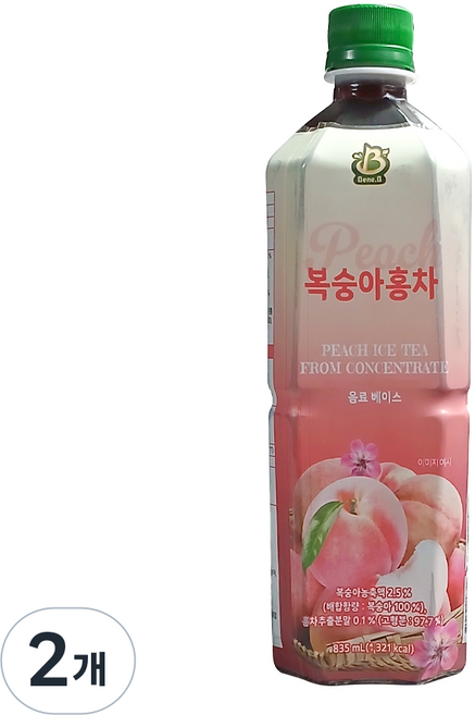 복숭아홍차 음료베이스 베네비(Bene.B), 2개, 835ml
