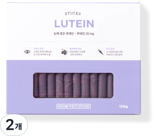 프롬벳 순수스틱 반려동물 루테인 120g, 눈물개선/눈건강, 2개 - 쿠팡