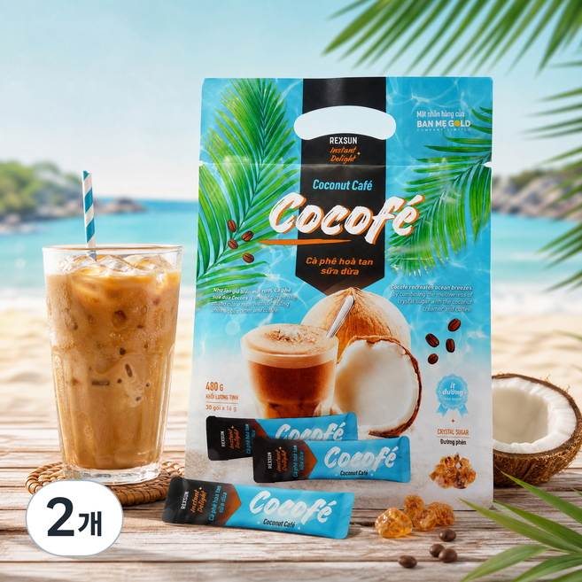 COCOFE 베트남 커피 코코넛 믹스 스틱 커피, 480g, 2개, 30개입
