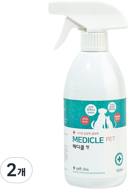 메디클펫 4L (단품) 강아지고양이 오줌냄새제거 탈취제 살균제, 2개, 500ml