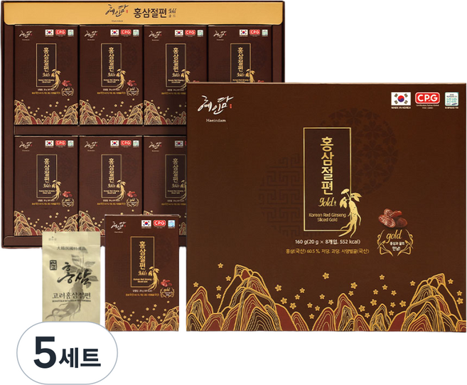 혜인담 홍삼절편 골드 선물세트 + 쇼핑백, 5세트, 160g